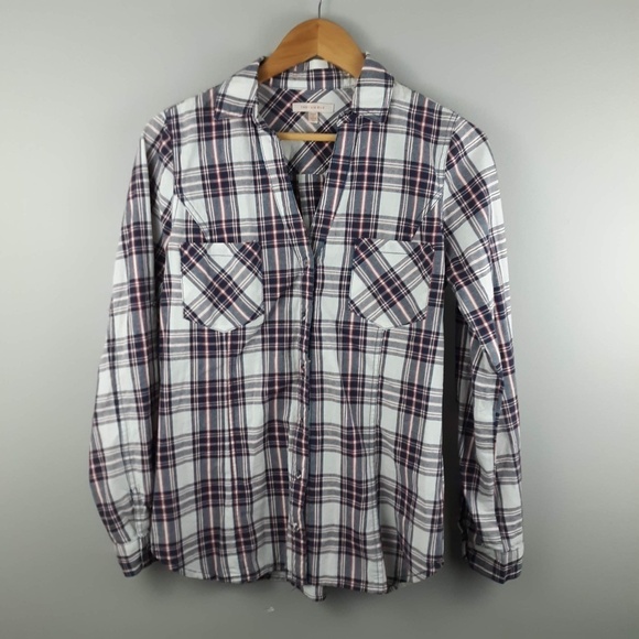 Stitch Fix Skies are Blue Blouse Plaid Button Front  Shirt Long Sleeve Medium - Picture 1 of 4